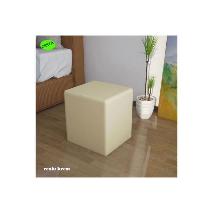 Kare Puf Tabure Ahsap Iskeletli Kumas Tabure