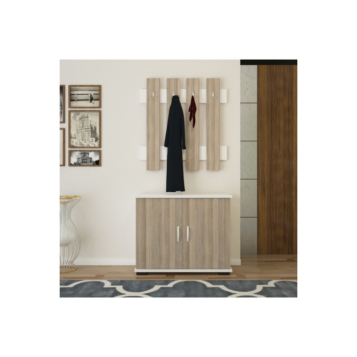 Fulya Portmanto Vestiyer Askılık Ayakkabılık Dolabı, Cordoba Beyaz