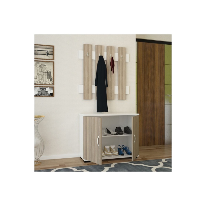 Fulya Portmanto Vestiyer Askılık Ayakkabılık Dolabı, Cordoba Beyaz