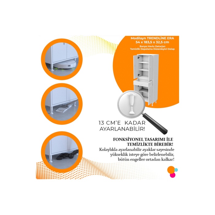 Trendline Era 55 X 183,5 X 32,5 Cm 4 Kapaklı 2 Çekmeceli Mutfak Dolabı Çok Amaçlı Dolap