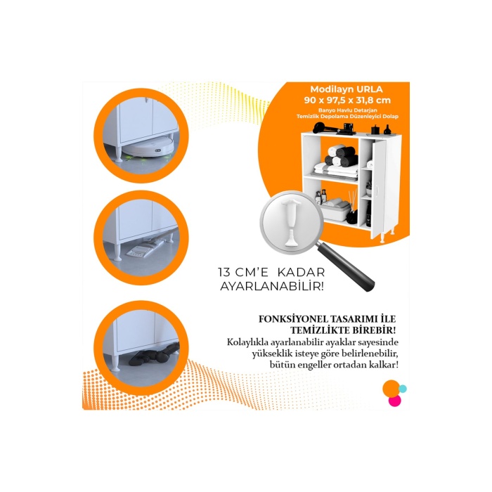 Urla 90 X 97,5 X 31,8 Cm Banyo Havlu Deterjan Depolama Dolabı