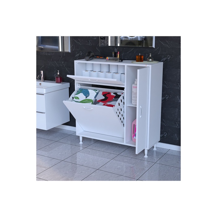 Yenice 90 x 97,5 x 31,8 cm Kirli Çamaşır Dolabı Sepetli Banyo Dolabı