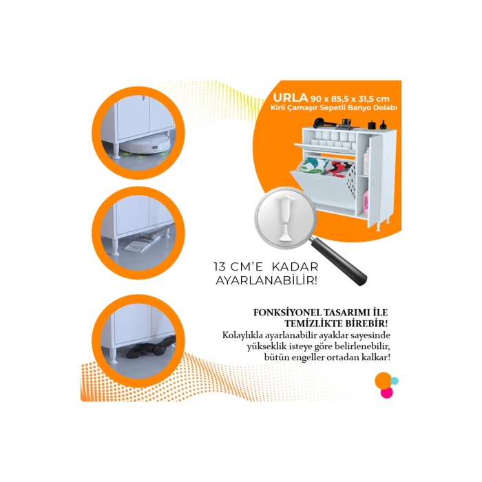 Yenice 90 x 97,5 x 31,8 cm Kirli Çamaşır Dolabı Sepetli Banyo Dolabı