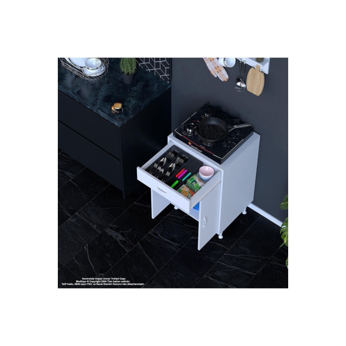 Set Altı Dolap Mutfak Dolabı Çekmeceli Dolap 2 Kapaklı Cok Amaclı Dolap