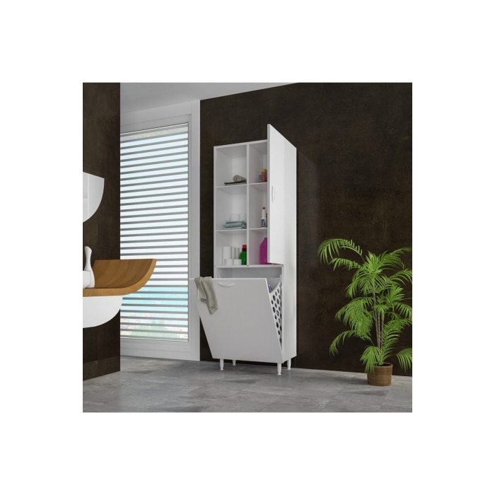 Tek Kapaklı Sepetli Banyo Dolabı