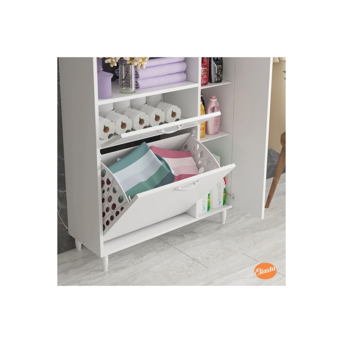 Sepetli Ve Kapaklı Dolaplı Banyo Dolabı