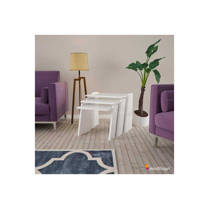 Viva Zigon Sehpa Takımı High Gloss -beyaz