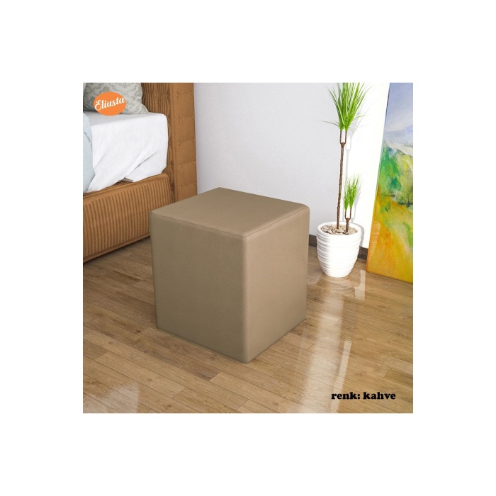 Kare Puf Tabure Ahsap Iskeletli Kumas Tabure