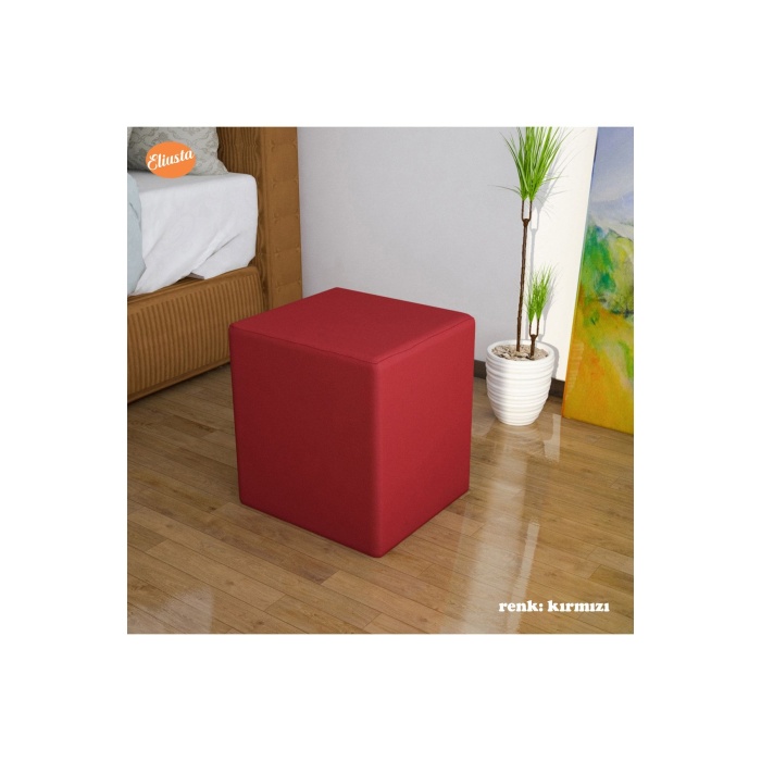 Kare Puf Tabure Ahsap Iskeletli Kumas Tabure