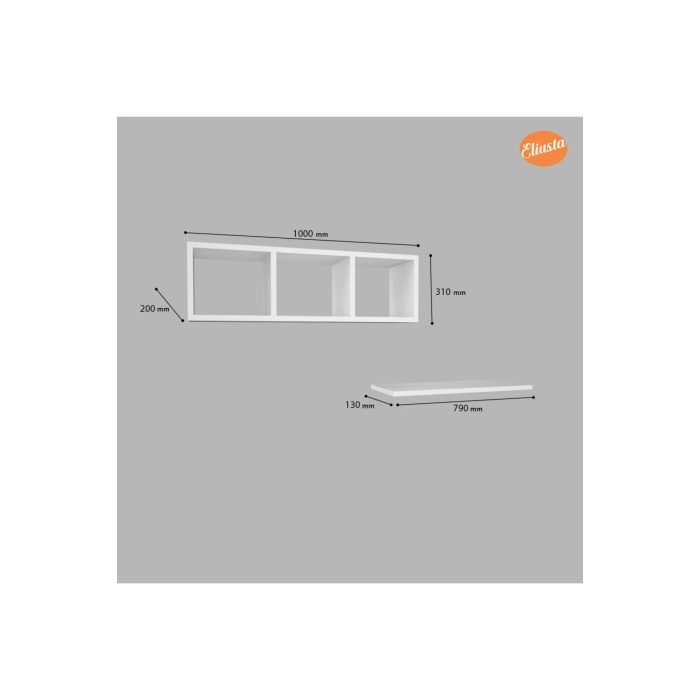 Duvar Rafı Üç Gözlü Tv Rafı Kitaplık Duvar Unitesi