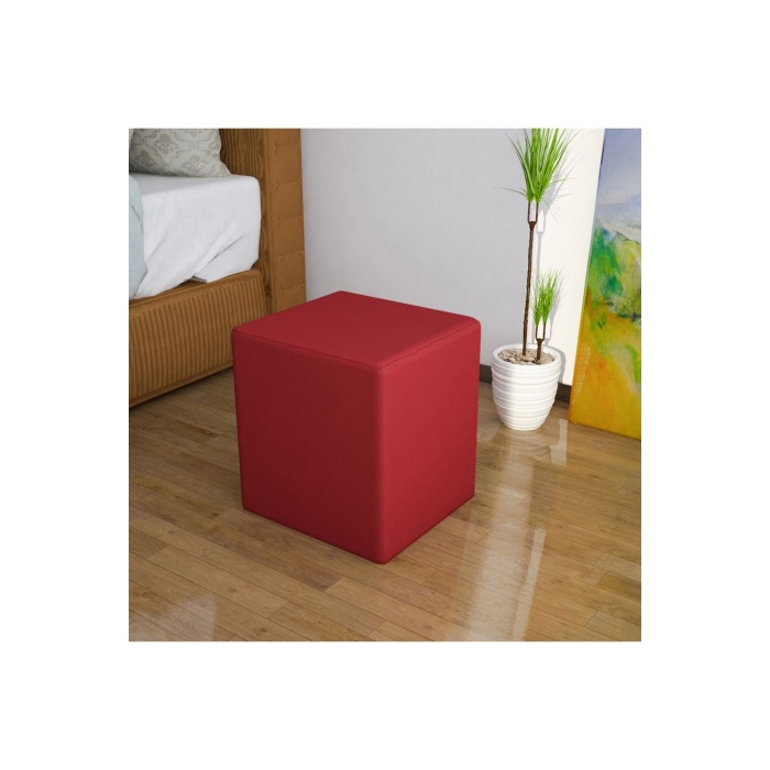 Kare Puf Tabure Ahsap Iskeletli Kumas Tabure