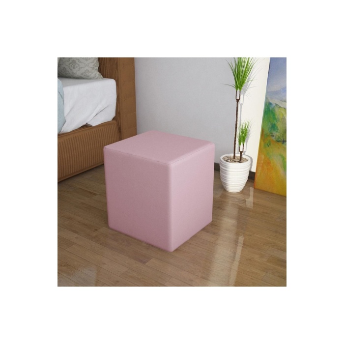 Kare Puf Tabure Ahsap Iskeletli Kumas Tabure