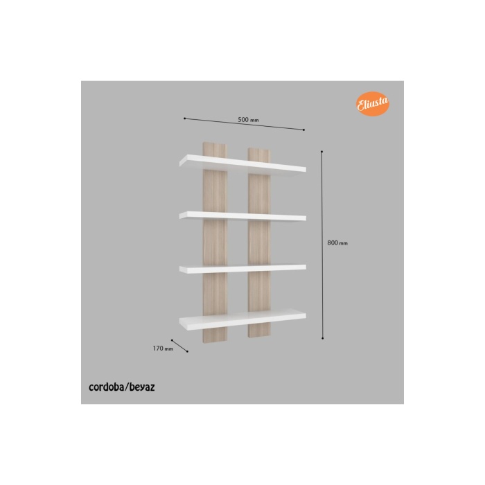 4 Raflı Duvar Unitesi Ofis 4 Lu Kitaplık Salon Duvar Rafı