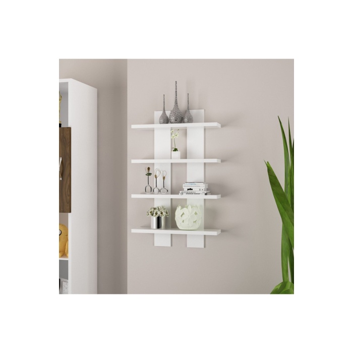 4 Raflı Duvar Unitesi Ofis 4 Lu Kitaplık Salon Duvar Rafı