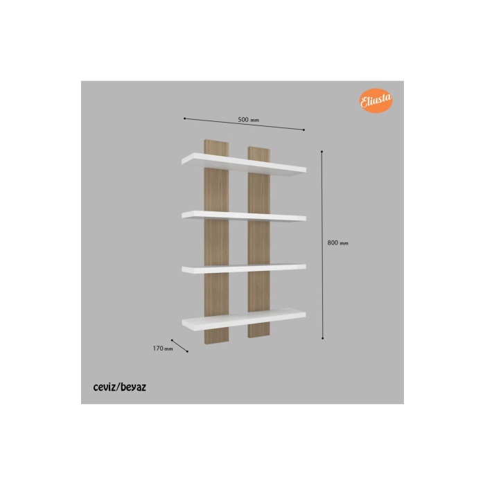 4 Raflı Duvar Unitesi Ofis 4 Lu Kitaplık Salon Duvar Rafı