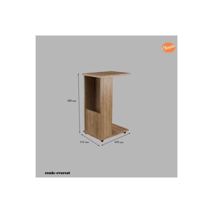 Raflı C Yan Sehpa Koltuk Yanı Tekerlekli Sehpa Çok Amaçlı