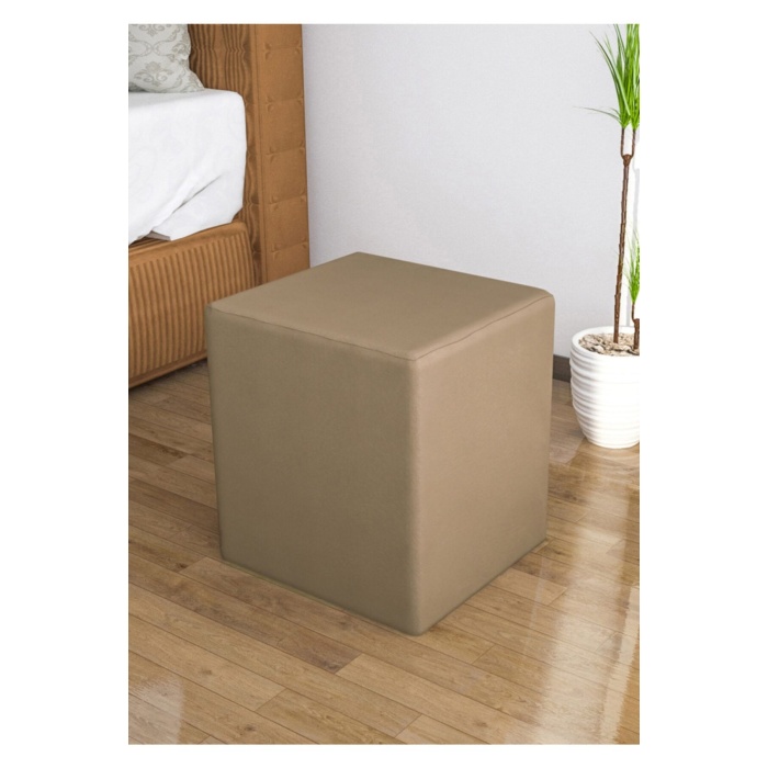 Puf Kare Tabure Ahşap Iskeletli Kadifemsi Kumaşlı Tabure Şık