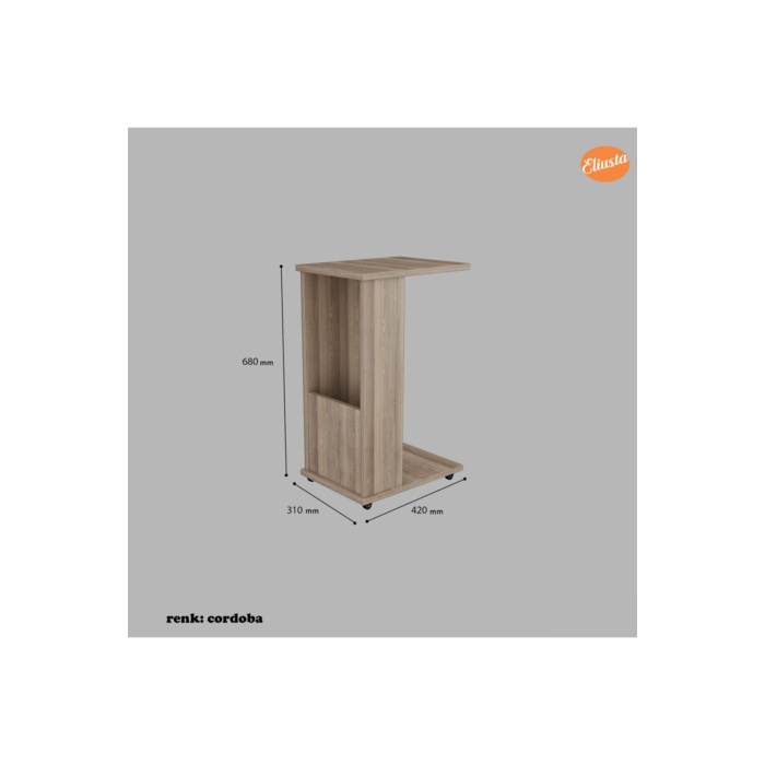 Raflı C Yan Sehpa Koltuk Yanı Tekerlekli Sehpa Çok Amaçlı