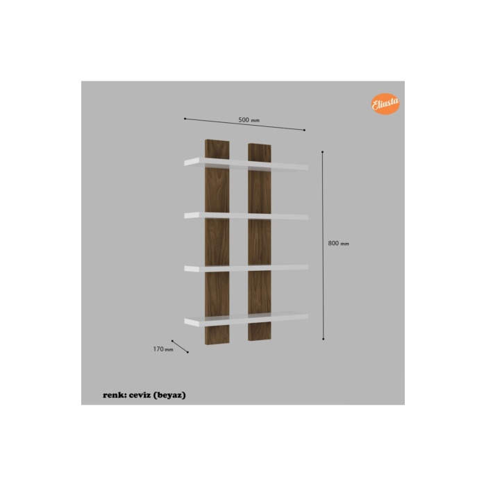 Duvar Rafı Dört Raflı Duvar Ünitesi Dörtlü Kitaplık Geniş