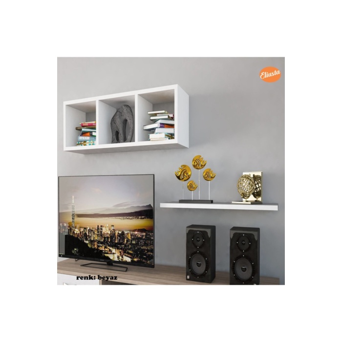 Beyaz Kitaplık Duvar Rafı