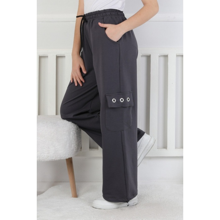 İki İplik Baskılı Kargo Çepli Kız Çocuk Eşofman Altı