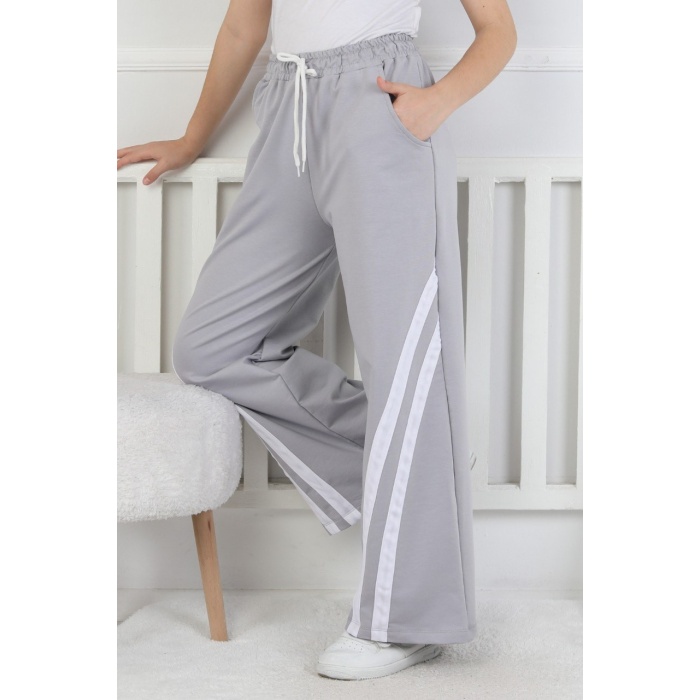 İki İplik Çapraz Çizgili Kız Çocuk Eşofman Altı