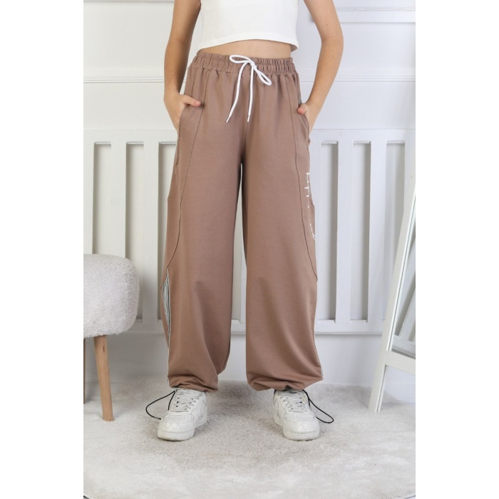 İki İplik Çizgili Baskılı Kız Çocuk Eşofman Altı