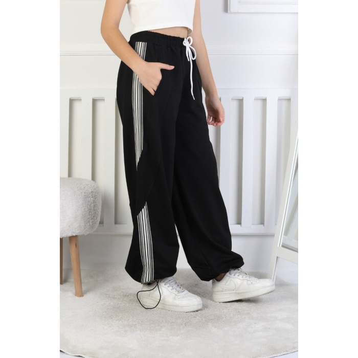 İki İplik Çizgili Baskılı Kız Çocuk Eşofman Altı