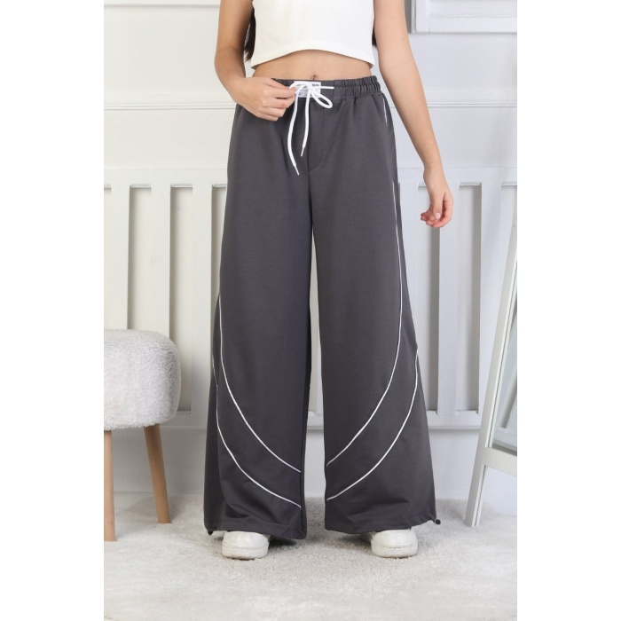 İki İplik Baskılı Çapraz Çizgili Kız Çocuk Eşofman Altı