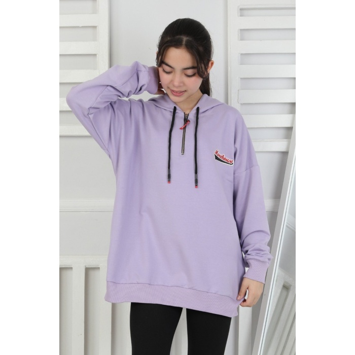 Baskılı Fermuarlı Kapüşonlu Kız Çocuk Sweatshirt