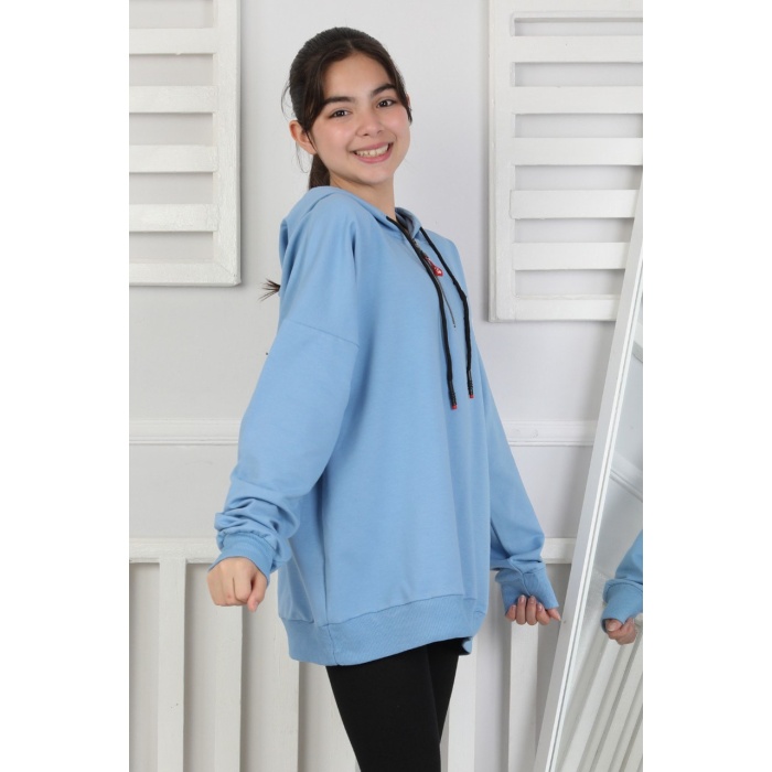 Baskılı Fermuarlı Kapüşonlu Kız Çocuk Sweatshirt