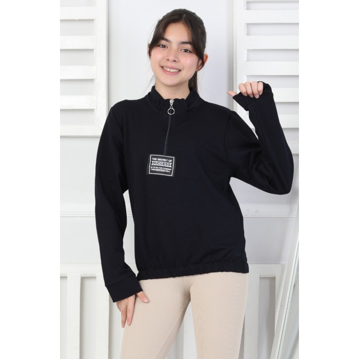 Baskılı Yarım Fermuarlı Kız Çocuk Sweatshirt