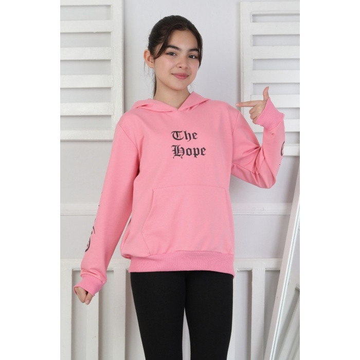 Baskılı Kapüşonlu Kız Çocuk Sweatshirt