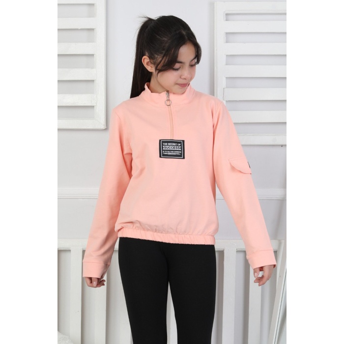 Baskılı Yarım Fermuarlı Kız Çocuk Sweatshirt