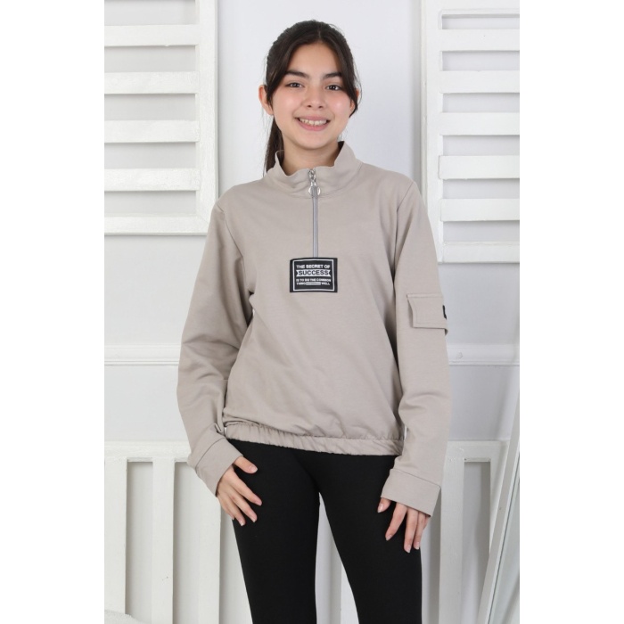 Baskılı Yarım Fermuarlı Kız Çocuk Sweatshirt