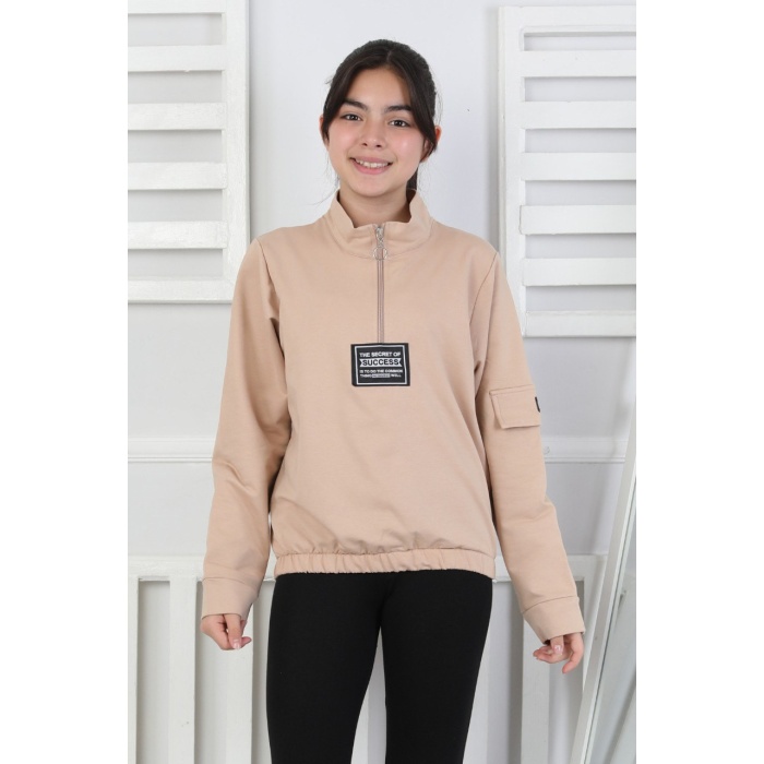 Baskılı Yarım Fermuarlı Kız Çocuk Sweatshirt