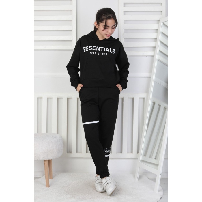 İki İplik Kapüşonlu Baskılı Kız Çocuk Takım