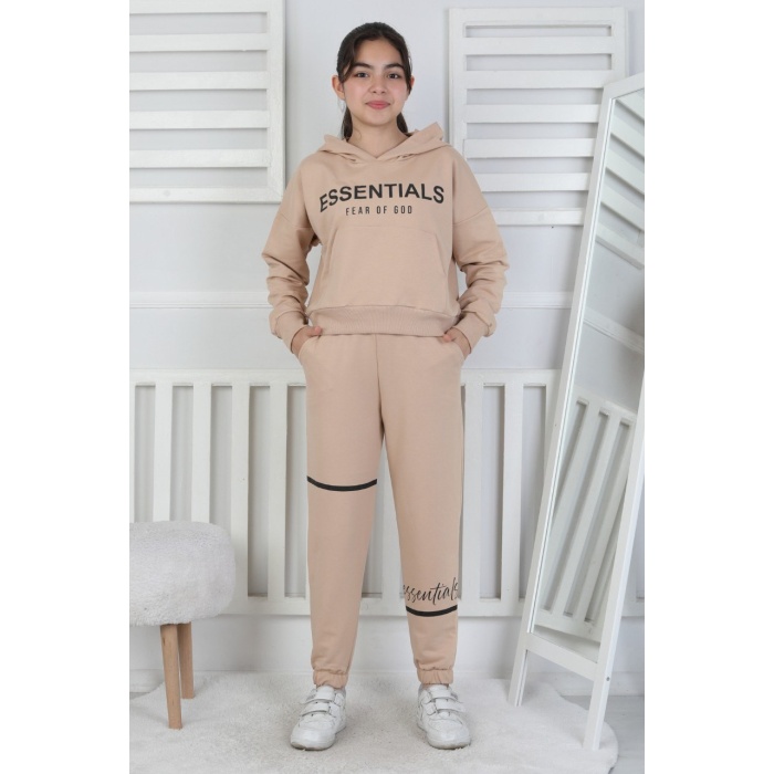 İki İplik Kapüşonlu Baskılı Kız Çocuk Takım