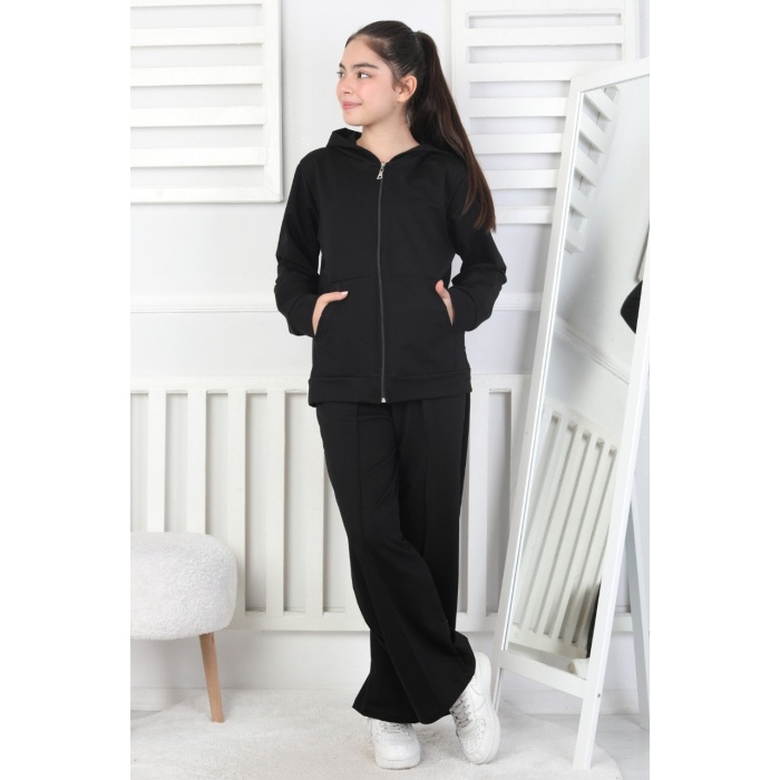 İki İplik Kapüşonlu Fermuarlı Kız Çocuk Takım