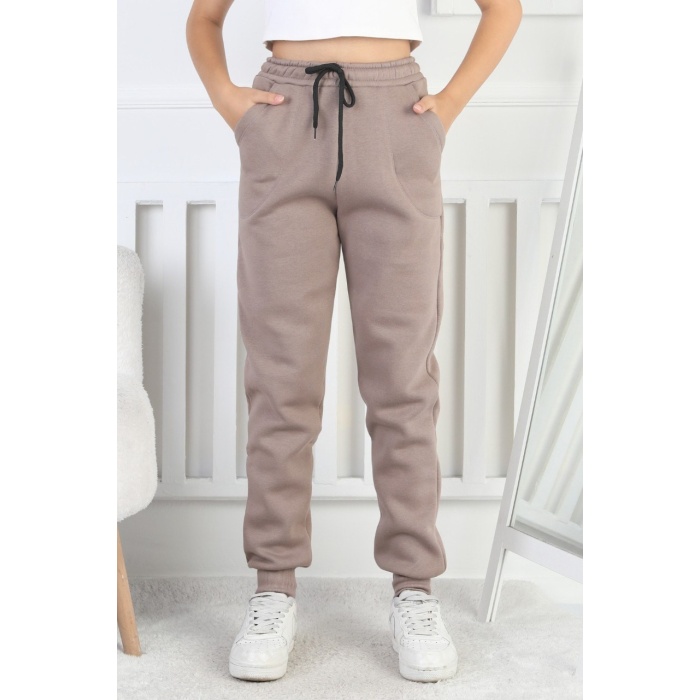 Şardonlu 3 İplik Düz Kız Çocuk Eşofman Altı