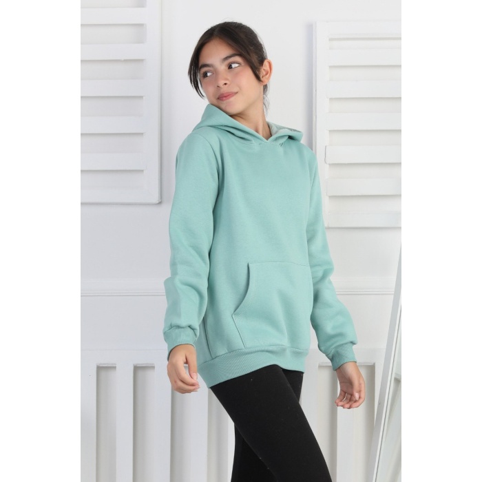 Şardonlu 3 İplik Kapşonlu Kız Çocuk Sweatshirt