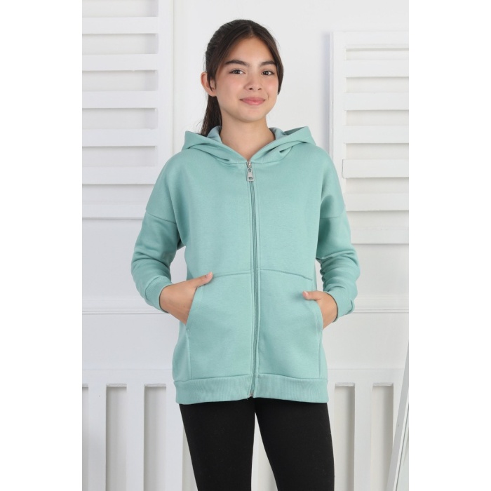 Şardonlu 3 İplik Kapşonlu Kız Çocuk Sweatshirt