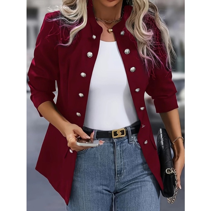 Kadın Uzun Kollu Hakim Yaka önden Düğmeli Kısa Atlas Ceket