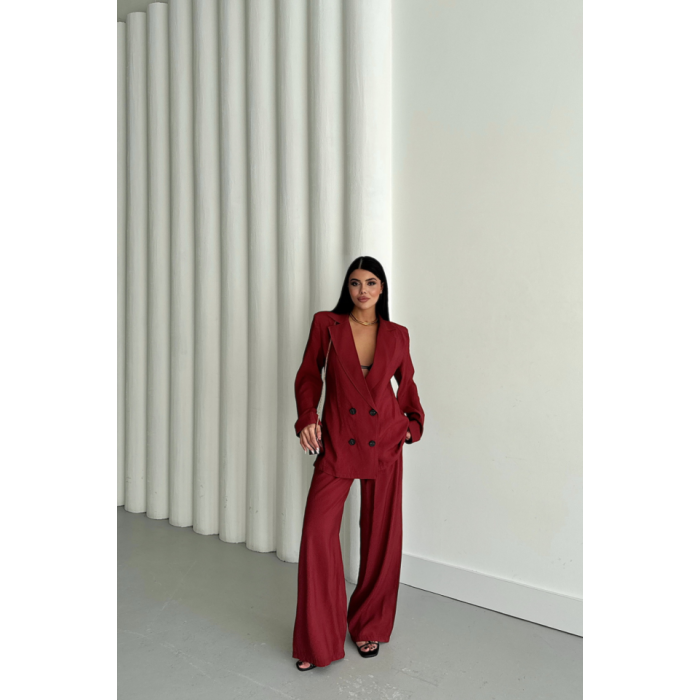 MODAL 4 DÜĞME ASTARSIZ CEKET - PANTOLON TAKIM - Bordo