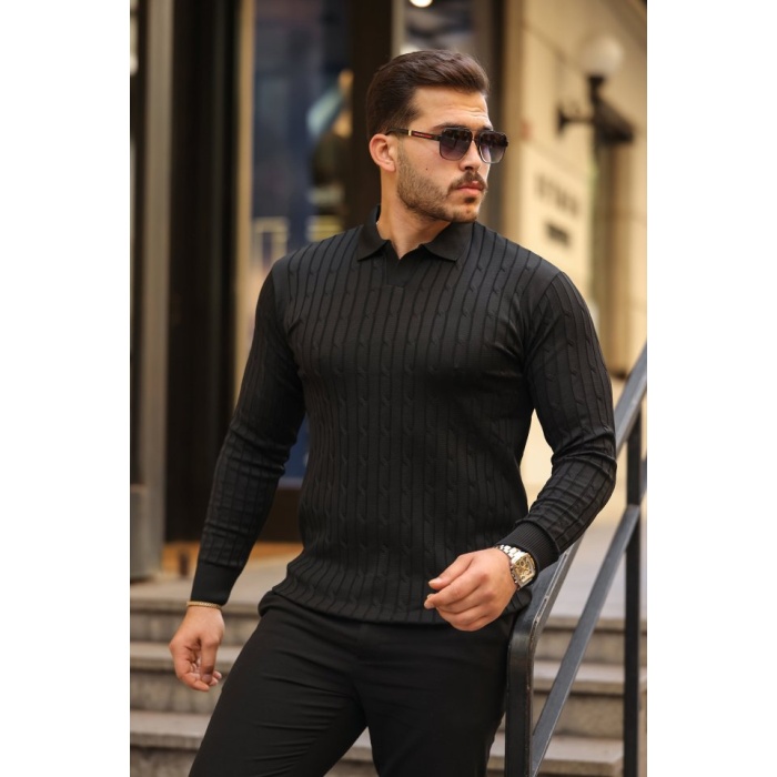 Erkek Saç örgü Desen Uzun Kollu Triko