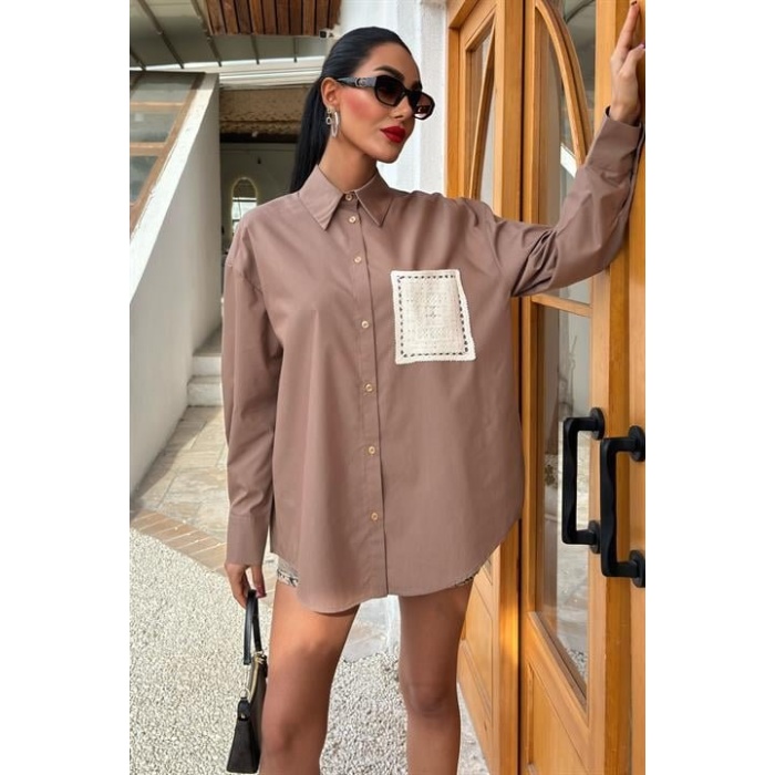 Süzine Cepli Arkası Yırtmaçlı Oversize Gömlek 3420
