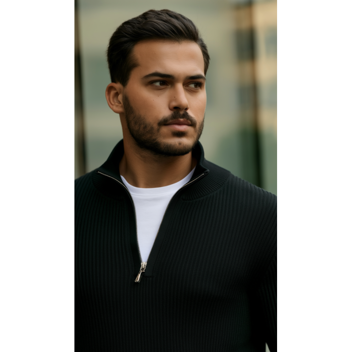 Erkek Balıkçı Zip Yaka Uzun Kollu Triko