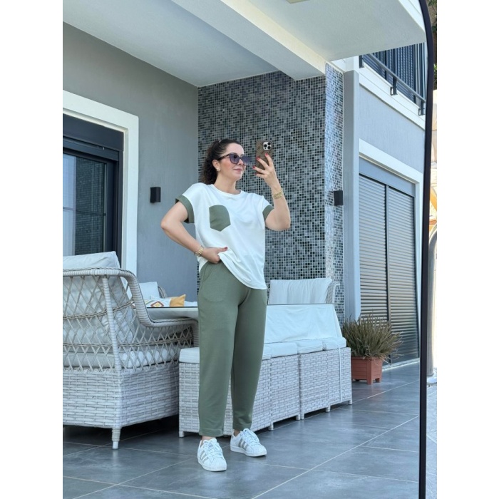 Kadın Kristal Kumaş Garnili Cep Detaylı Ikili Takım