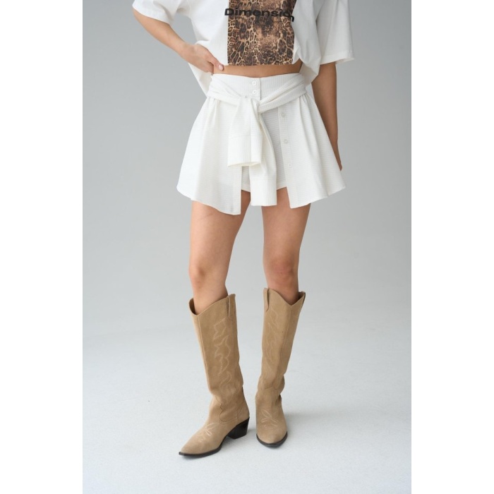 Gömlek Bağlamalı Şort - Krem