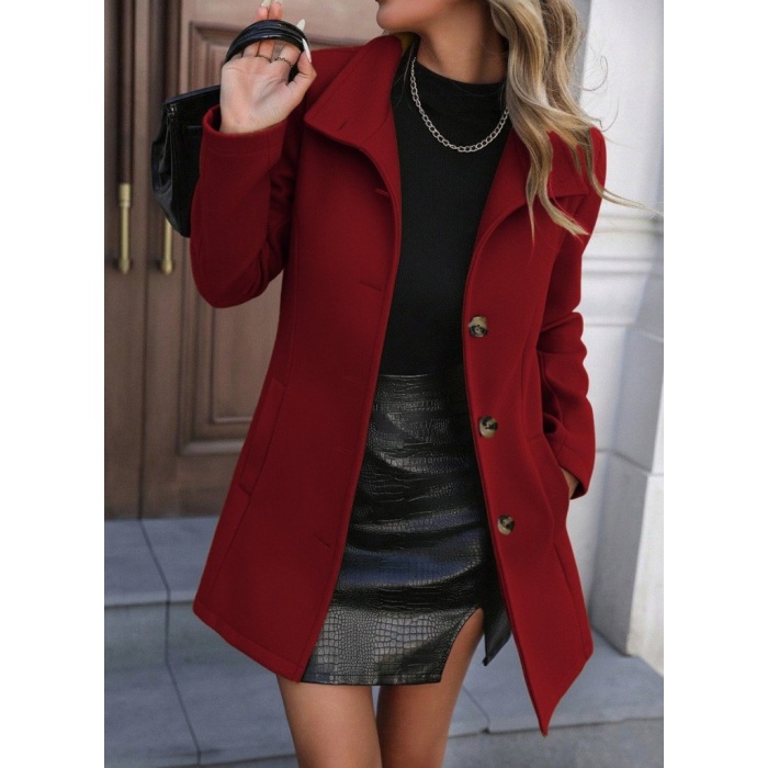 Kadın Uzun Kollu Yakalı önden Düğmeli Astarsız Ithal Kaşe Kaban